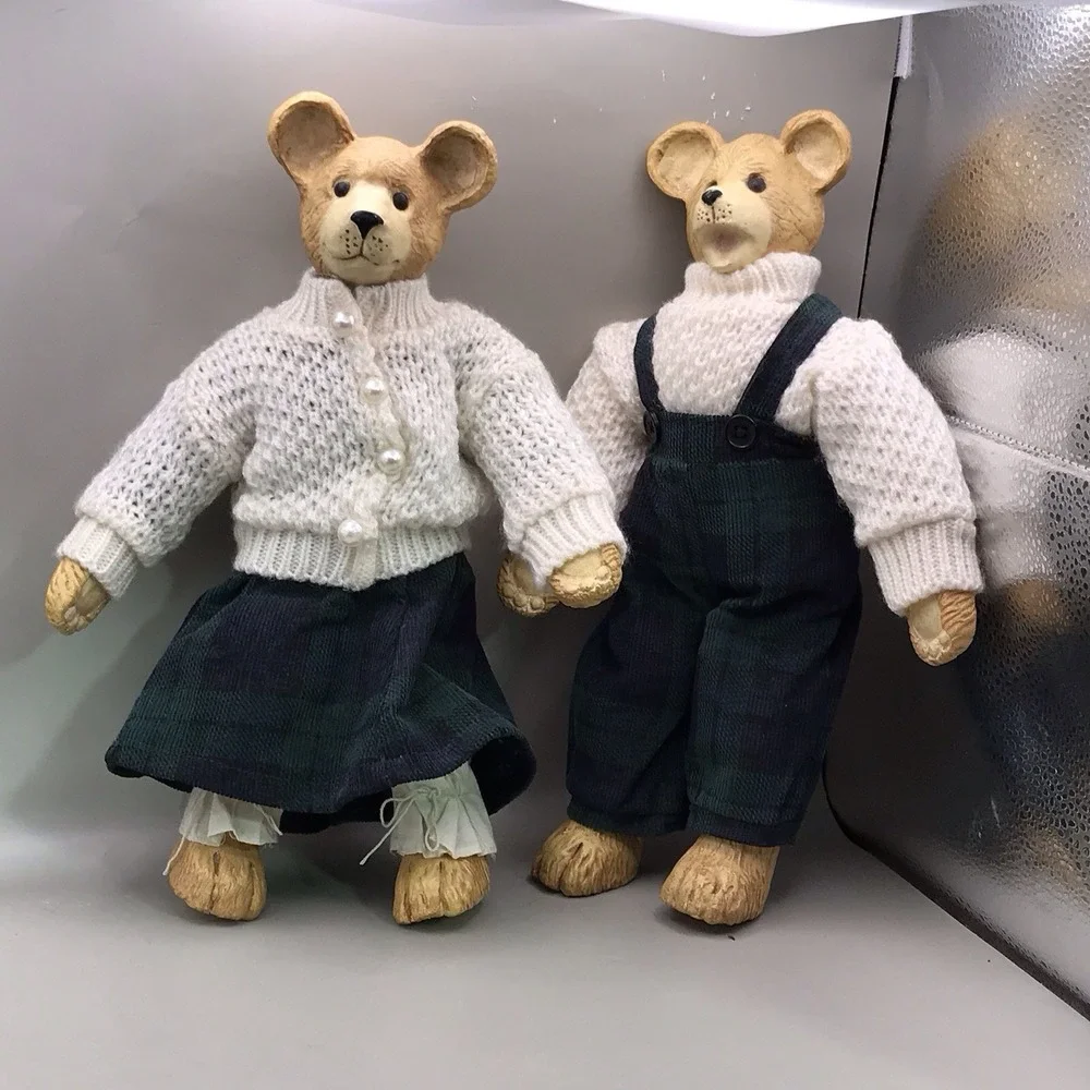 Vintage Tender Heart Treasures Porcelain Bear‎ Dolls In Coordinating Outfits